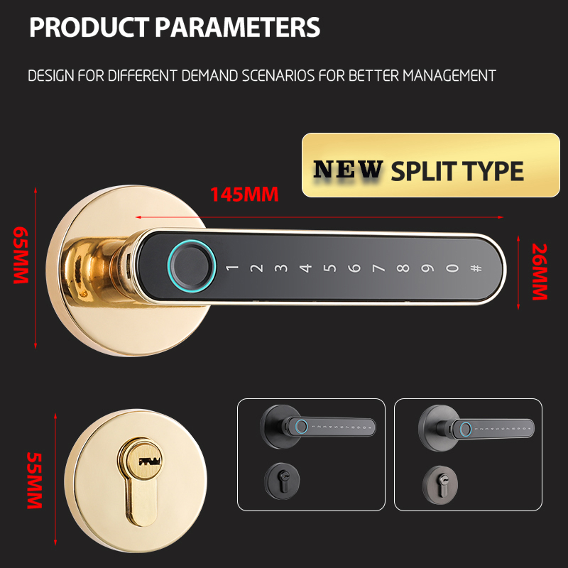 Black Tuya BLE Biometric Fingerprint Door Lock S604L Keyless Entry Door Lock