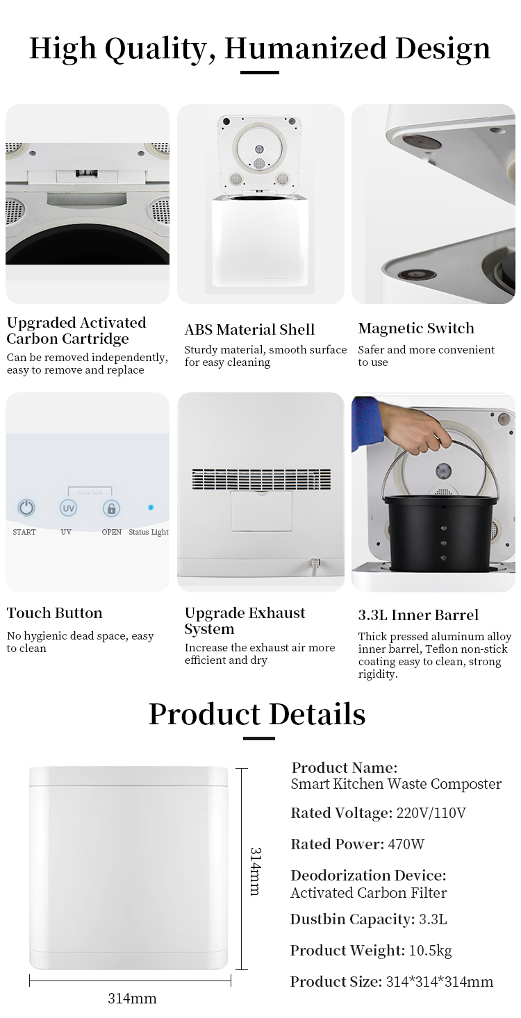 Food Waste Composter OEM Supported Food Waste Disposer Kitchen Desktop Accessories Food Waste Processor Kitchen Appliances