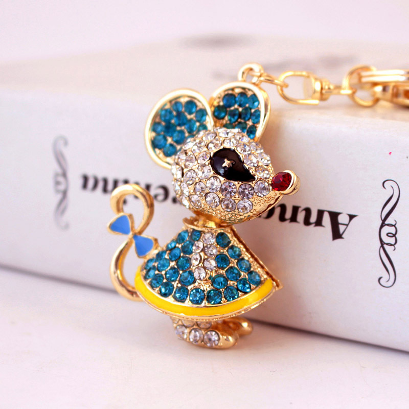 Metal Year Of The Rat Keychain 6cmx3.6cm Size Rhinestone Material