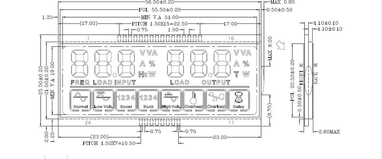 2.2 Inch HTN Segment Lcd Display Module, Driving Voltage 1/4D,1/3B ZEBRA Connecting