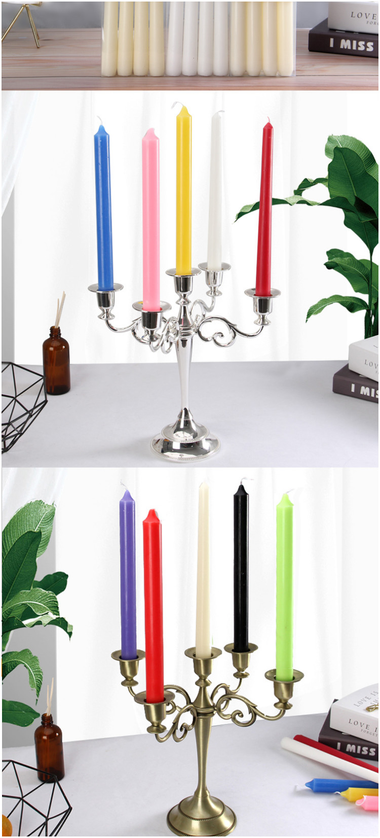 European Colored Long-Rod Candle Holiday Decoration Power Failure Emergency Classic Long Lasting Burning Thin Taper