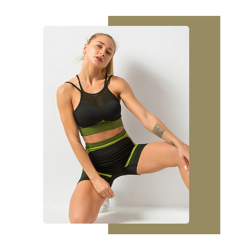 S M L Gym Shorts And Sports Bra Set Sexy Strappy Seamless Set Sexy Mesh