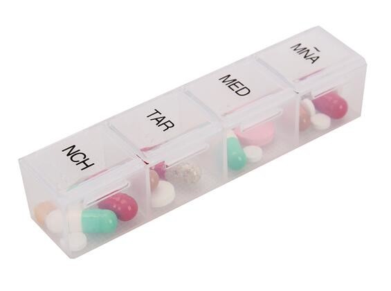 28 compartment column shape plastic pill storage box with pill crush box, Conventional eco-friendly 4 grids plastic trav