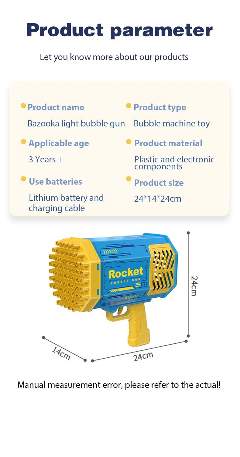 Plastic40 Holes Rocket Bazooka Bubble Gun Toys Rechargeable s Machine Outdoor Summer for Kids