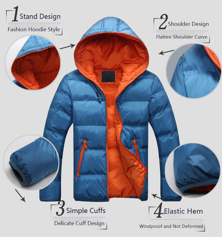 Long Sleeve Cotton Padded Jackets Zipper Utility Thicken Hooded Coat