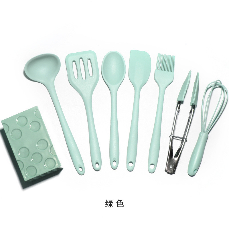 8pcs Mini Kid Silicone Cooking Kitchen Utensils Set Dishwasher Safe Spatula Set with Spatula Spoon Tong Brush Whisk Tong