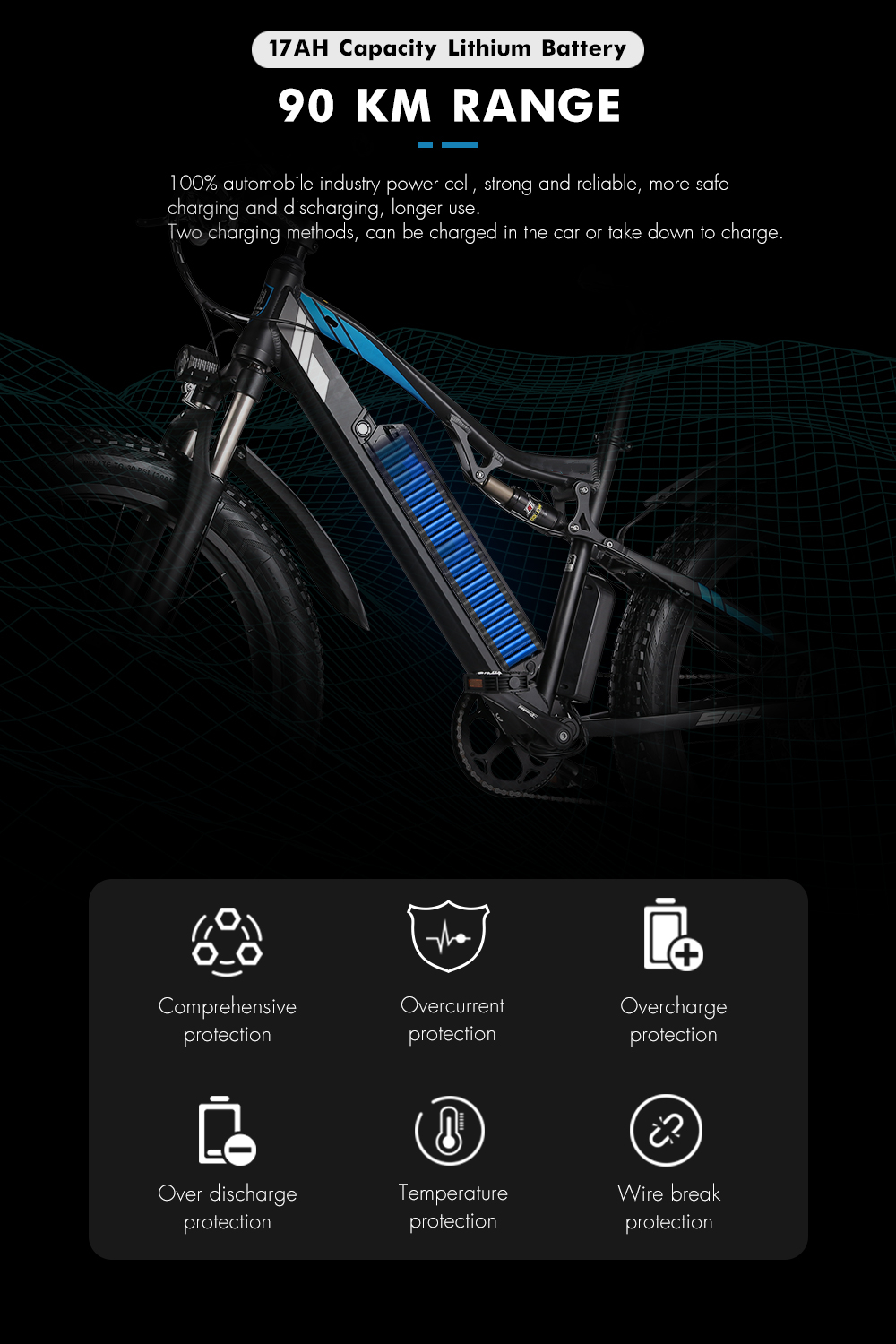 48V 17Ah 1000W Electric Fat Tire Bike 7 Speed Double Suspension Electric Bike