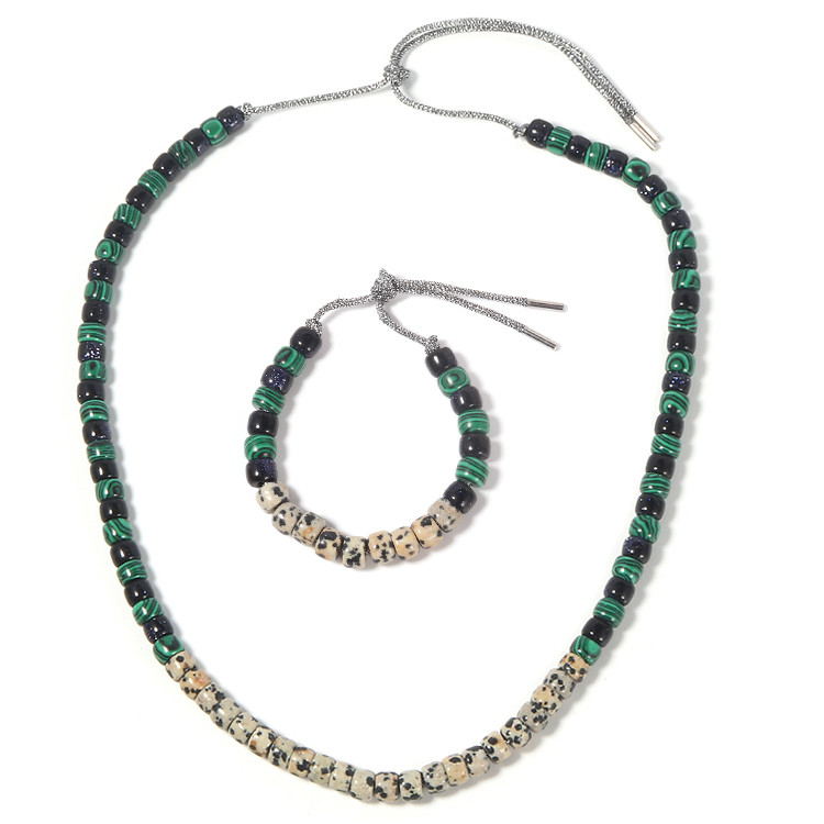 Adjustable Forte Beads Bracelet With Green Malachite Blotch Natural Stone