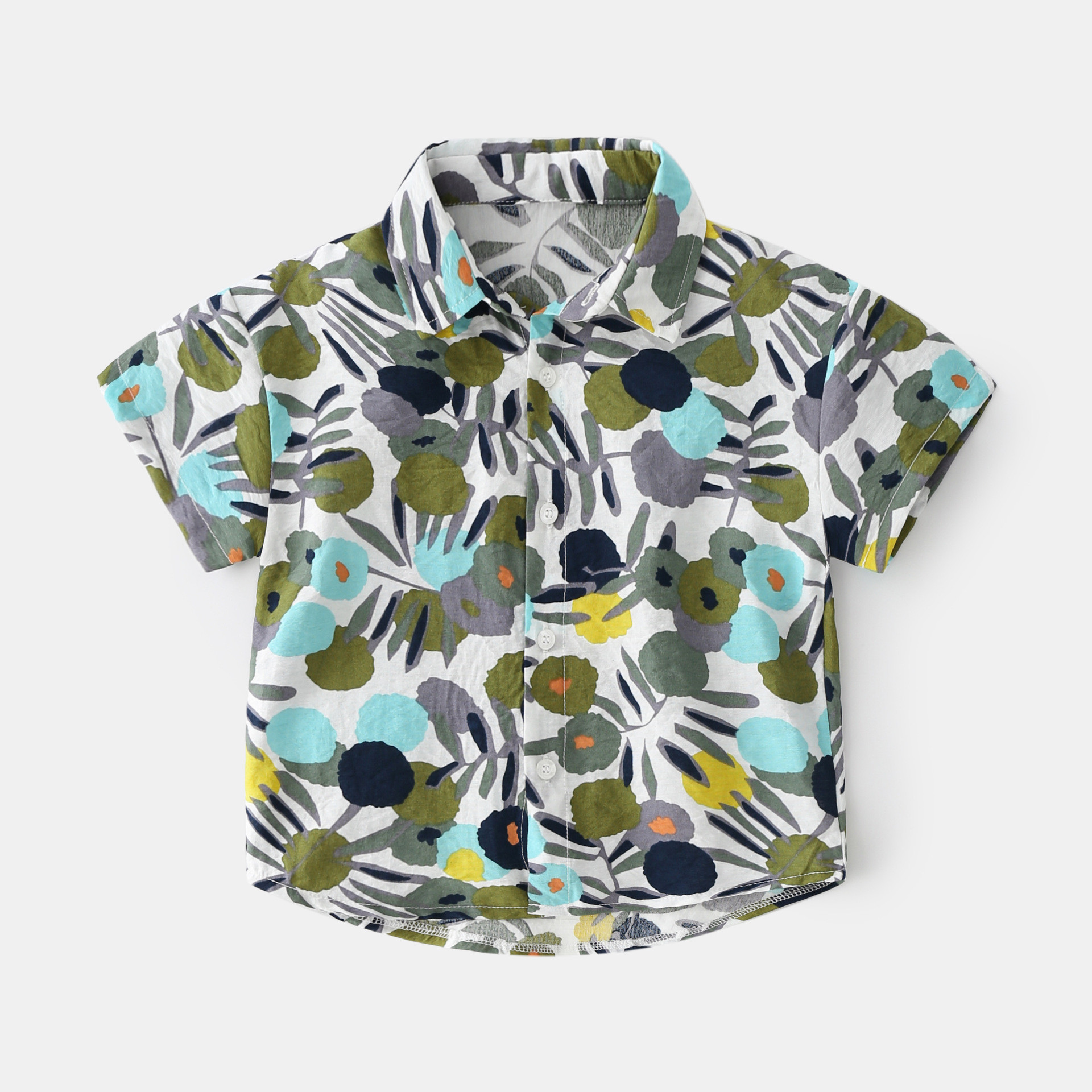 2023 fashion kids floral print top trend summer lapel boy short sleeve shirt