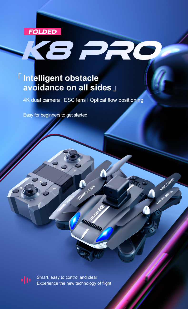 K8 Pro Drone With 4k Dual Camera Wifi Fpv Optical Flow Positioning Four-way Obstacle Avoidance Dron Rc Quadcopter