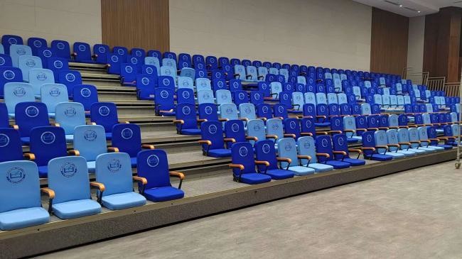 Indoor Telescopic Bleacher Seating with Customized Size and Aisle Handrail Accessories for Events