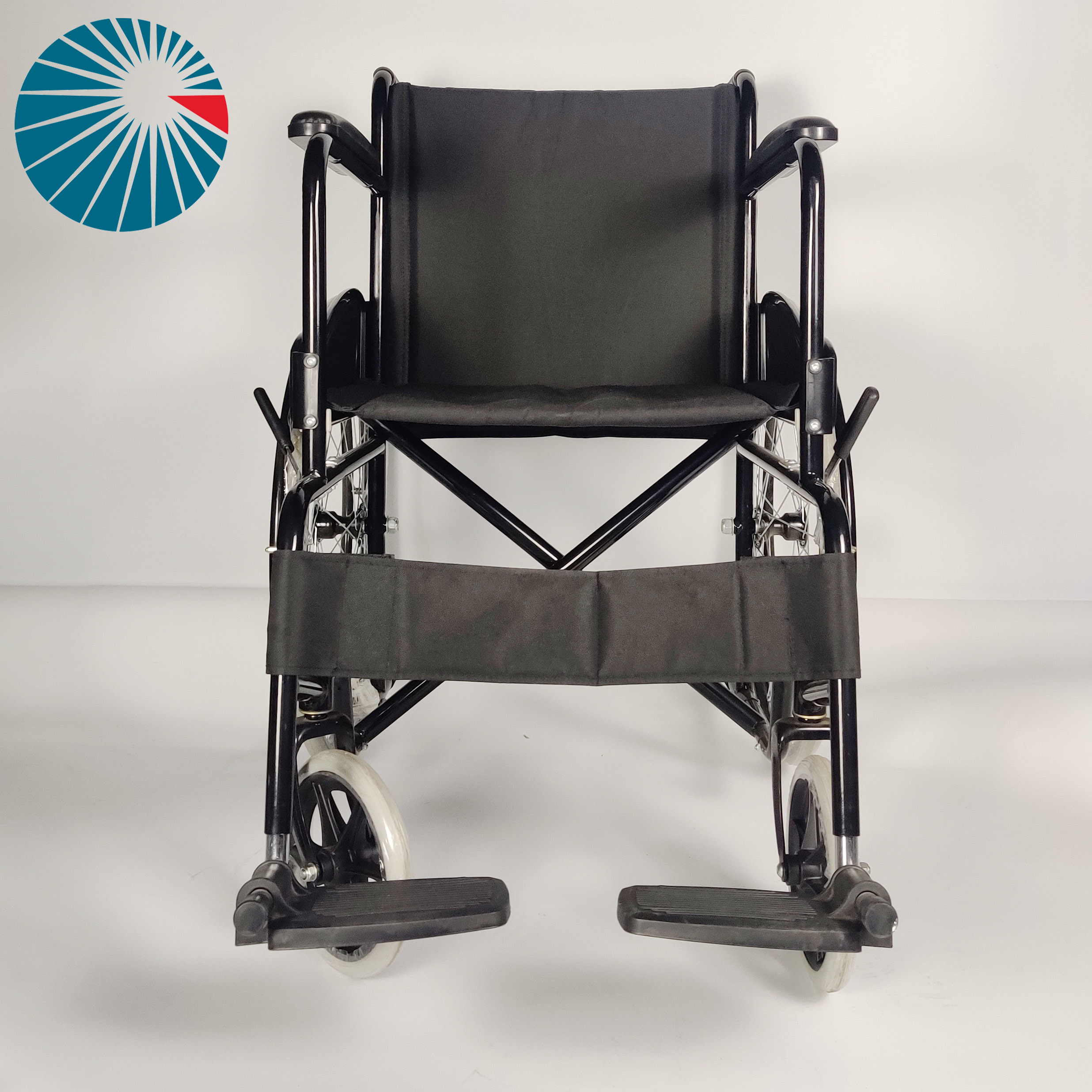 46cm Seat Width Folding Steel Wheelchair With Black Powder Coating Frame 100kg
