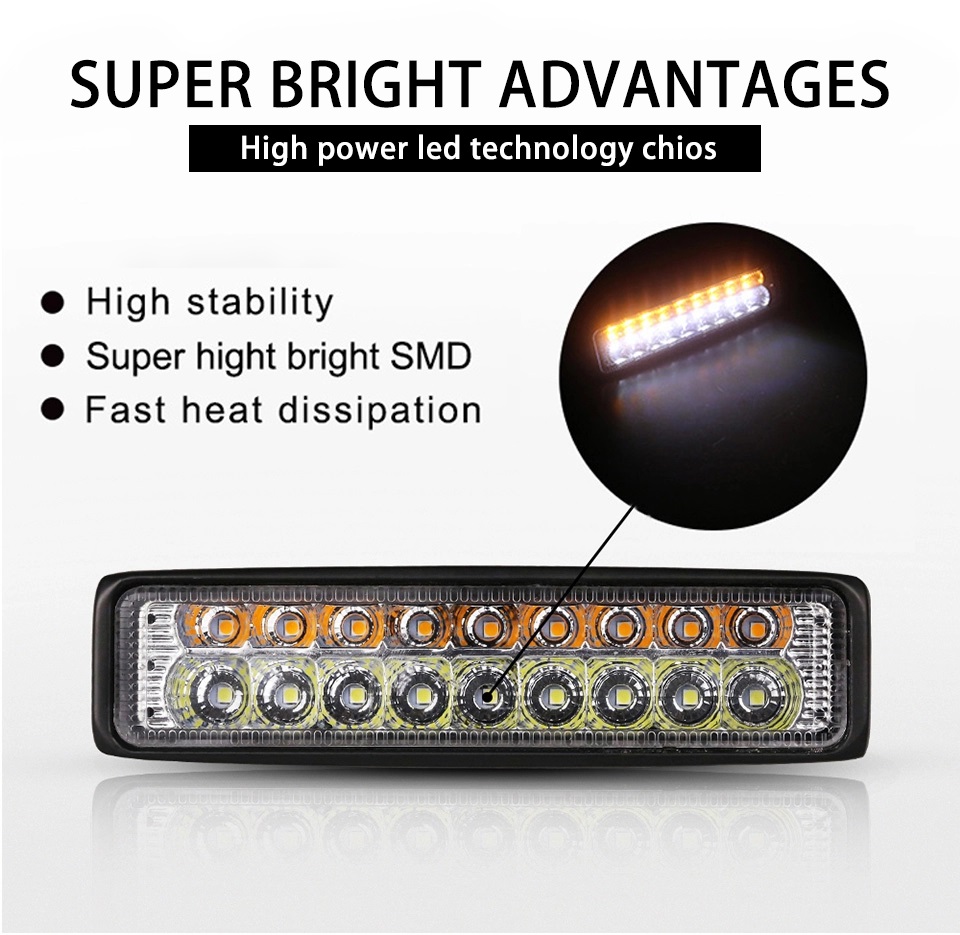 IP67 2 Row 18pcs 54W Car Work Lights Dual Color