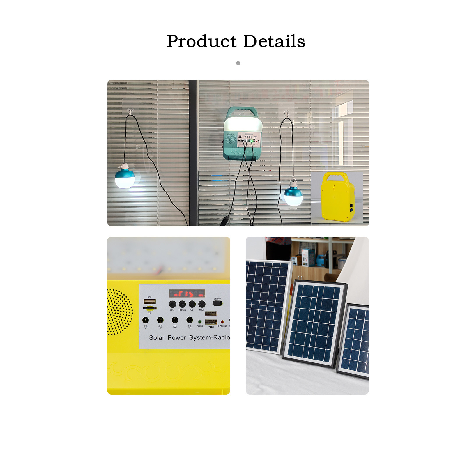 6000mAh Portable Solar Cell Light Indoor With Press Button Control 17.1*8*25cm