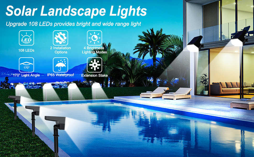 48LEDs 108 LEDs Solar Powered Landscape Lights 4 Light Modes