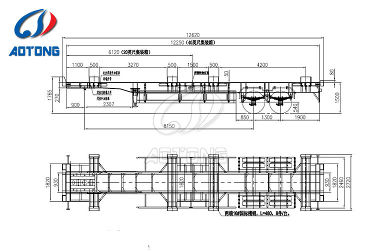 Light Tare Weight 2/3 Axles 20-40-45ft Air Suspension Container Chassis Semi-Trailer
