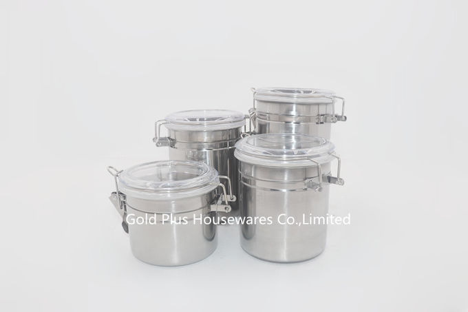 4pcs Kitchen organization metal steel candy can round shape food jar with clip lid