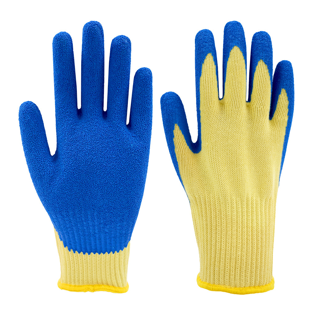 10 Gauge A2 Crinkle Latex Coated Gloves Pure Aramid Fire Resistant Knit Safety Gloves