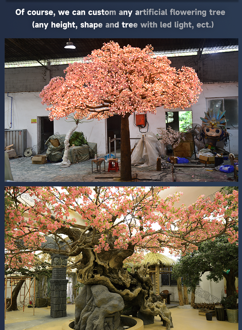 3m-6m LED Lights Artificilal Cherry Flowers Tree Customize Indoor Sakura Faux Decor Tree Big Artifical Blossom Trees for Wedding