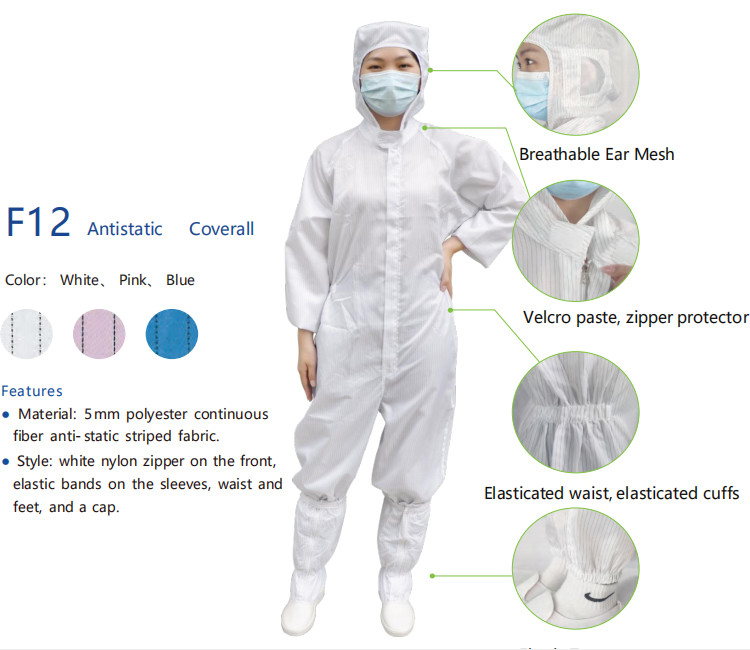 Dust Free Cleanroom Supplies Clothes Class 100 1000 ESD Coverall Protective Suit