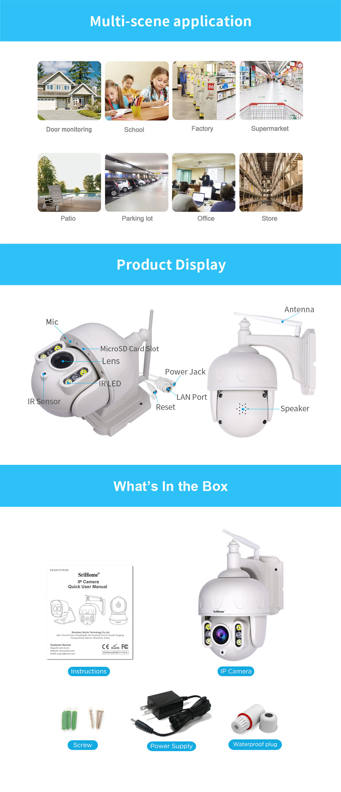 Two Way Audio Outdoor Waterproof 3MP 5X PTZ Camera CCTV Camera Security Camera System