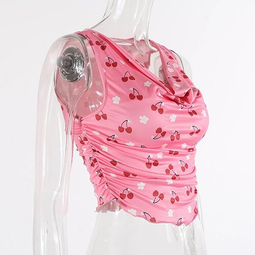 OEM maufactorCross -border European and American women's clothing sexy deep V -neck floral vest tight navel camping top