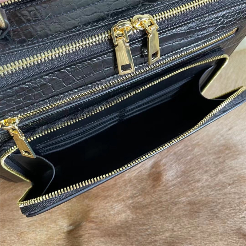 Exotic Crocodile Belly Skin Businessmen Small Briefcase ZIP Working Purse Genuine Real Alligator Leather Male Handbag