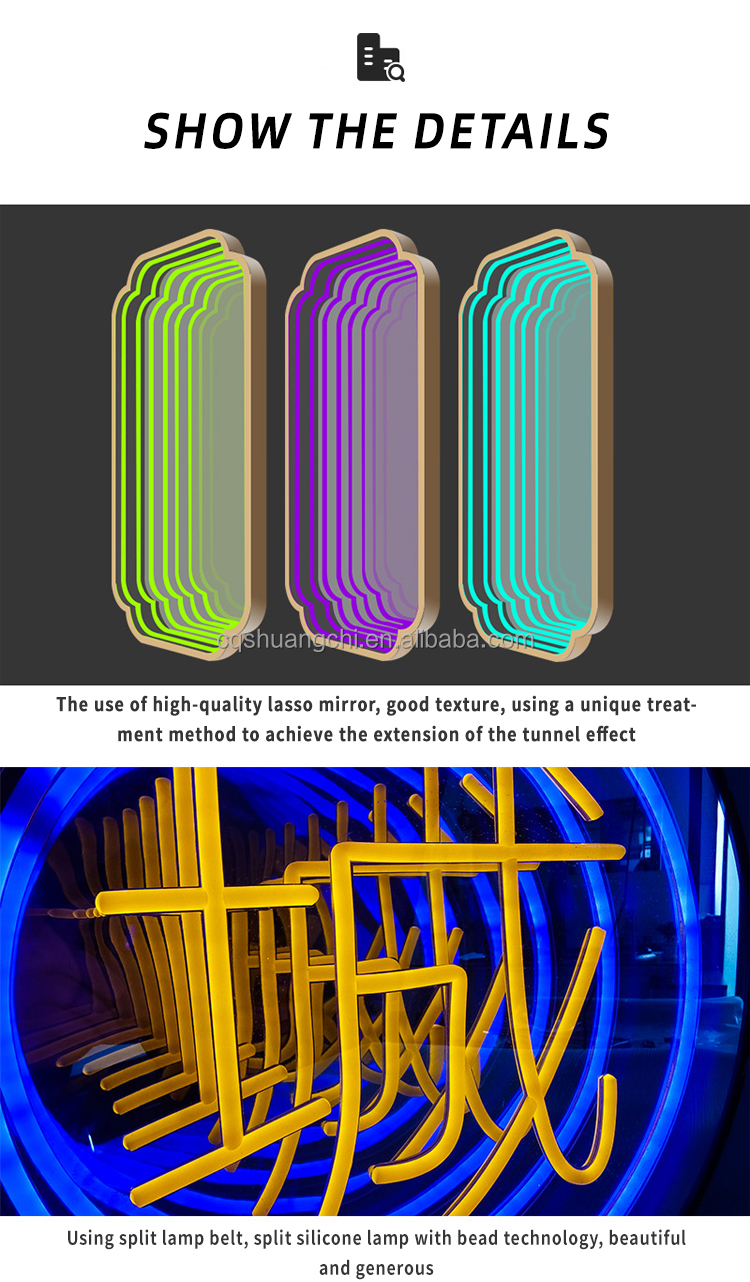 Stainless Steel Neon Infinity Mirror Led Logo Letter ICONS for Party and Home Decoration
