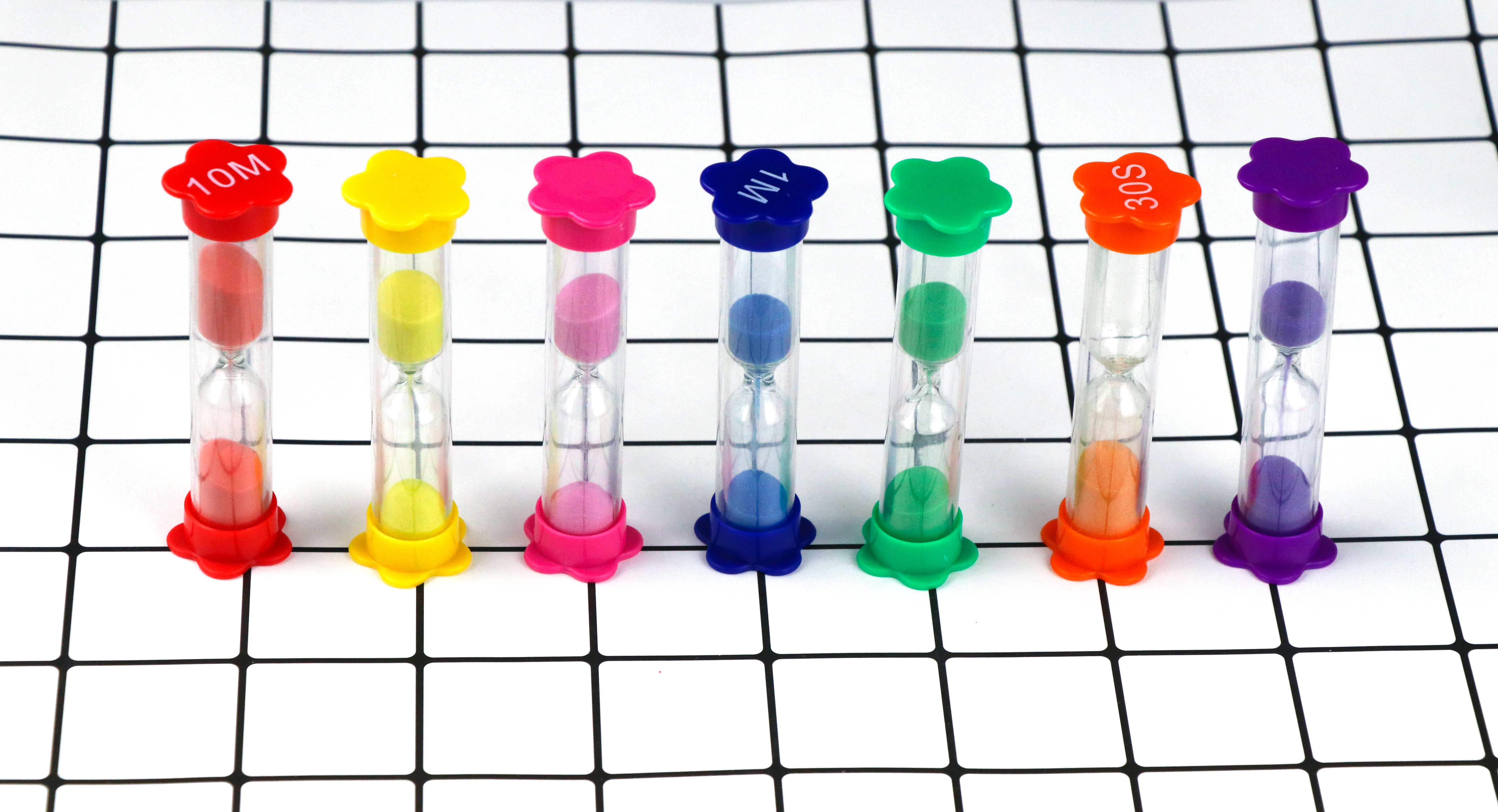 Colorful Plastic Hourglass Timer Flower Shape Base Sand Timer For Kids Education