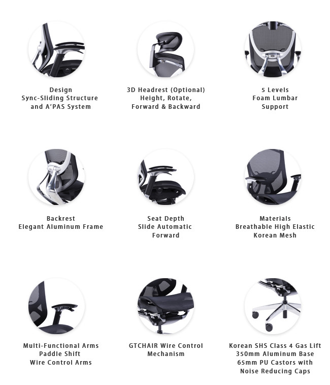GTCHAIR IFIT Mesh Office Chairs With 3D Headrest High Back Swivel