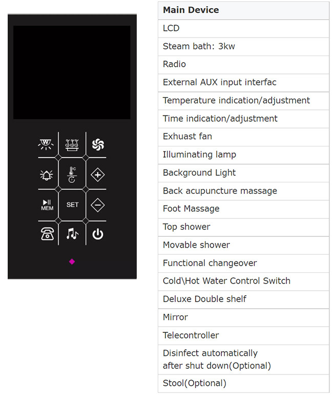 1650x1650x2150mm Steam Shower Room Cabin With Whirlpool Bathtub