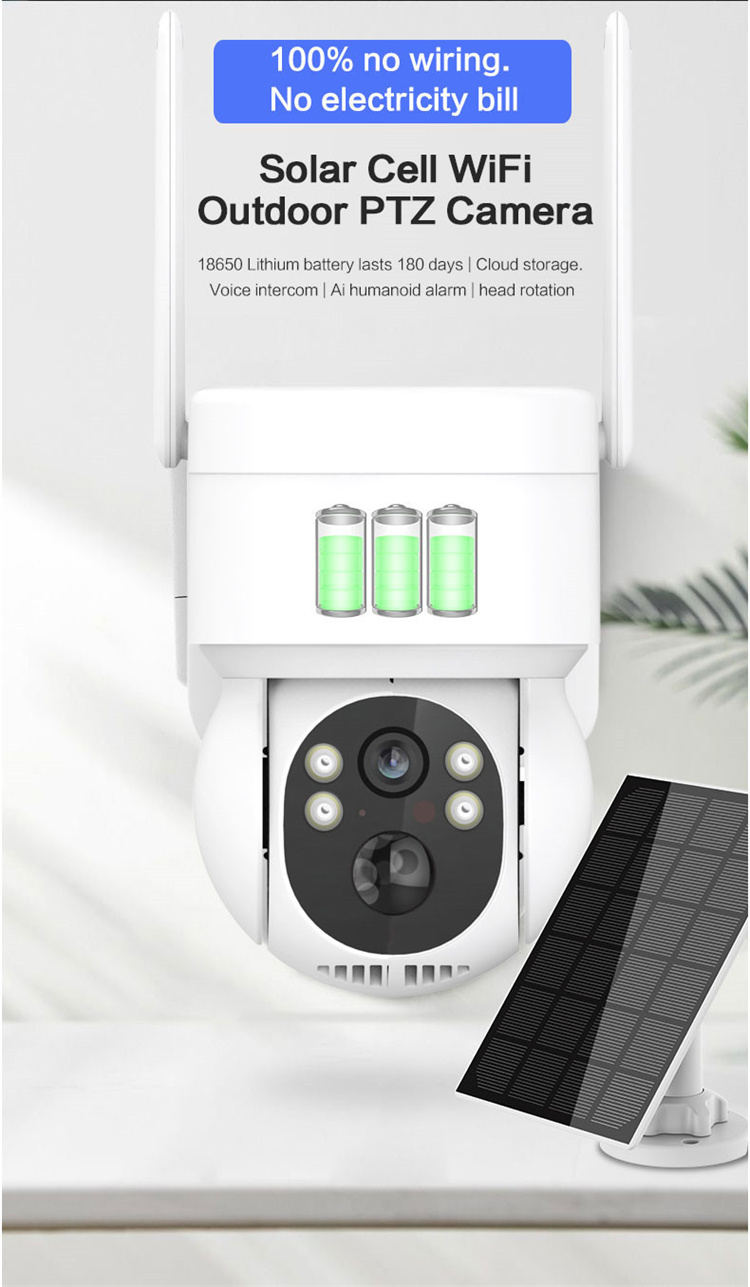 Wireless Outdoor PTZ Solar Cctv Camera Night Vision Camara De Seguridad Wifi Exterior Solar Wi-Fi Security Camera