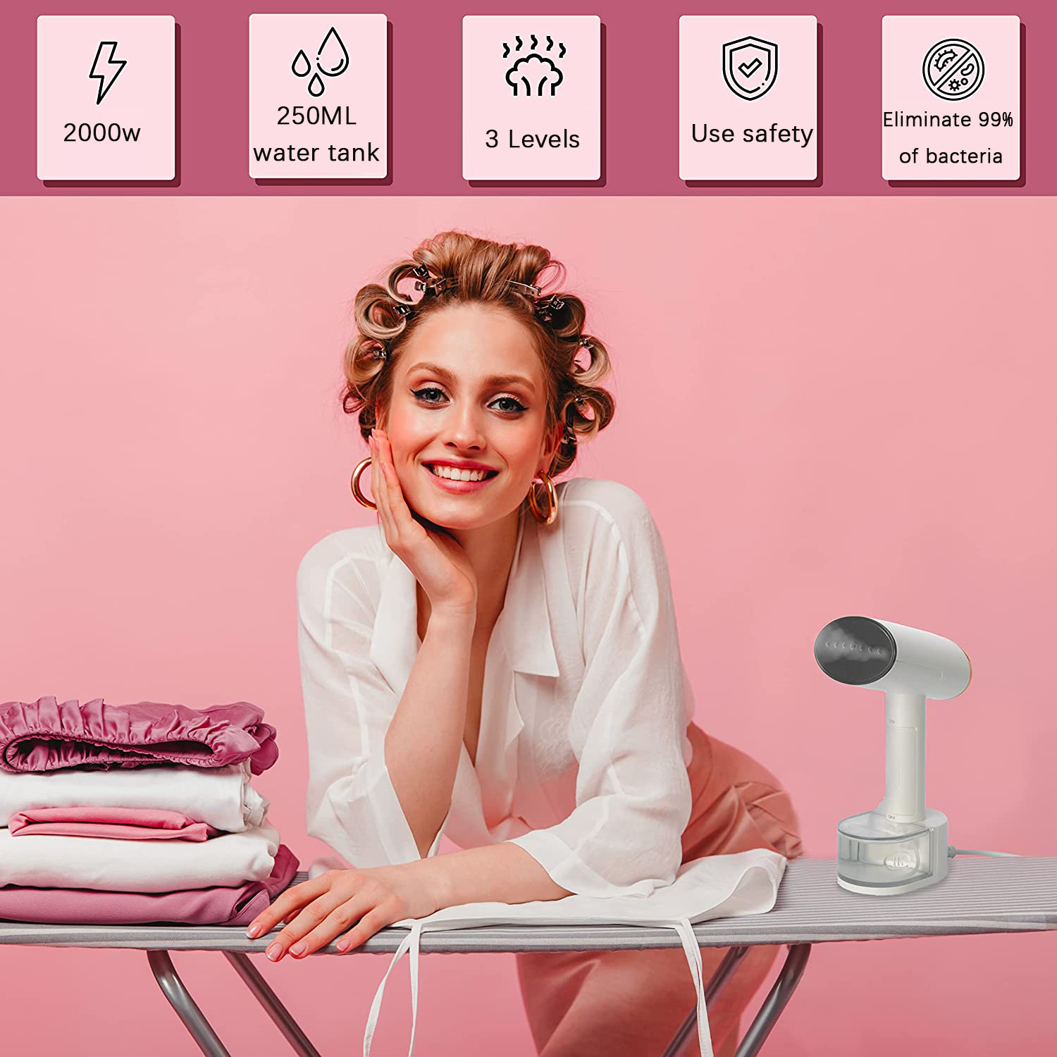 Portable 250ml Large Tank Handheld Travel Garment Steamer with Hair Brush Accessories