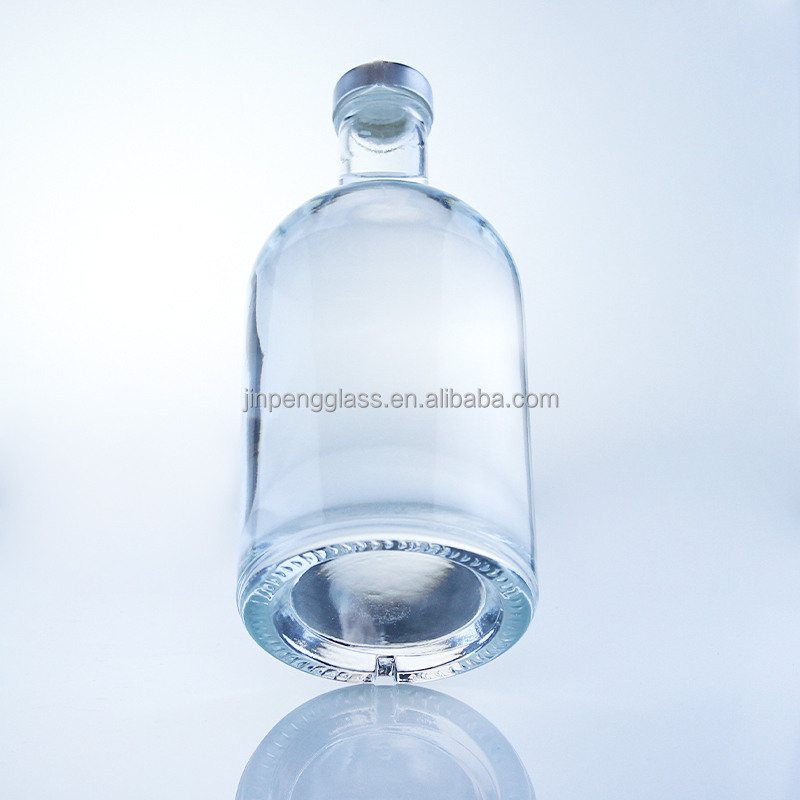 Round Glass Bottle 375ml Clear Empty Bottle For Spirits With Acid Etch Surface Handling