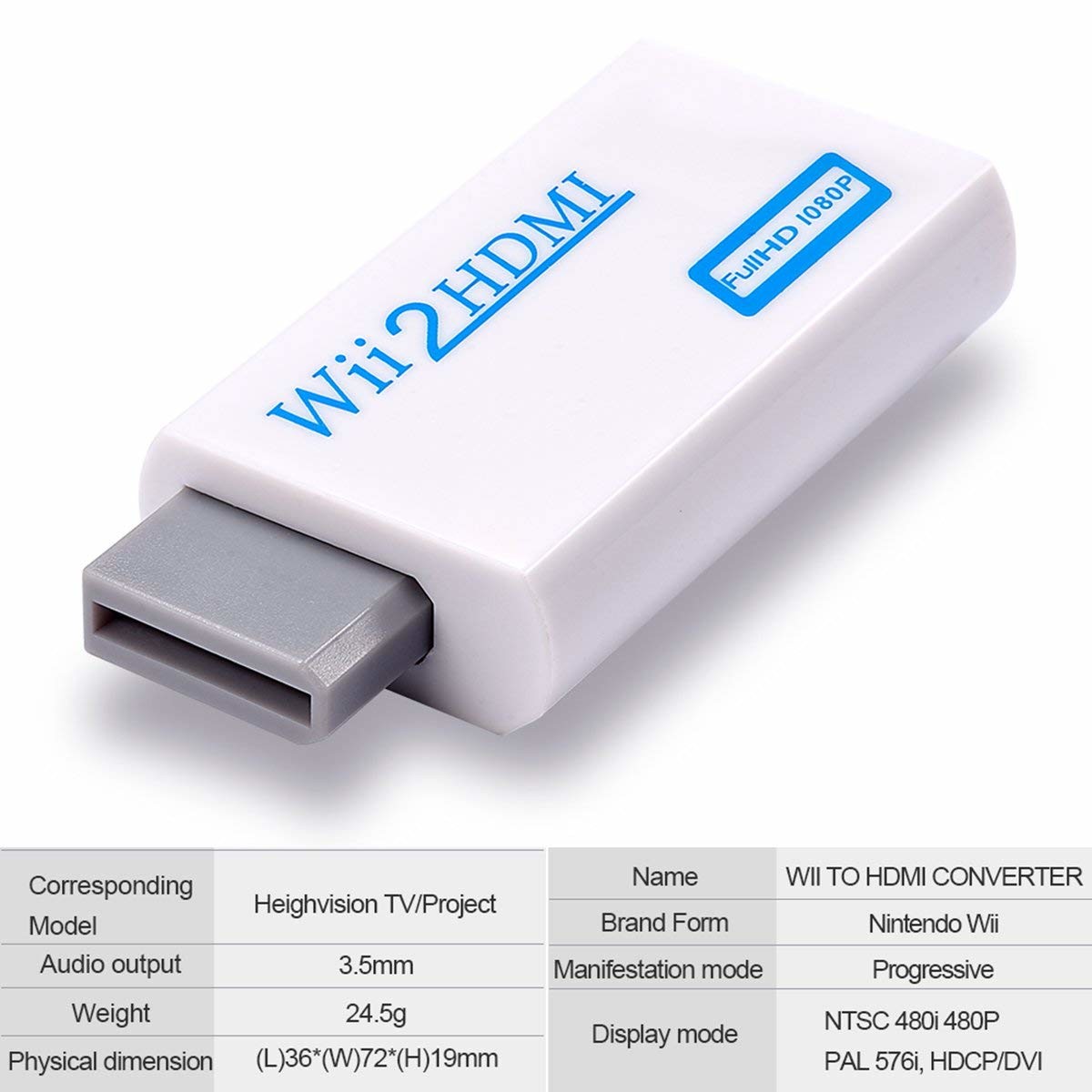 Wii to Converter Adapter with 3ft High Speed Cable Wii2 Adapter Output Video Audio with 3.5mm Jack Audio