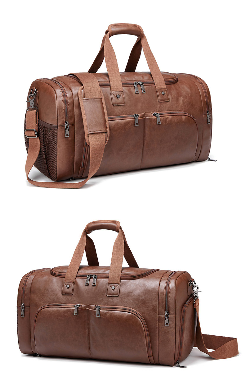 MingLu Waterproof Brown PU Leather Duffle Bag Male Duffle Bag Fashionable