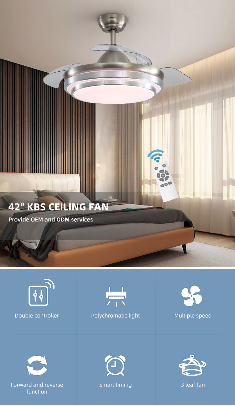 Super Bright 5000K 65W 42 Inch Flush Mount Ceiling Fan With Light retractable