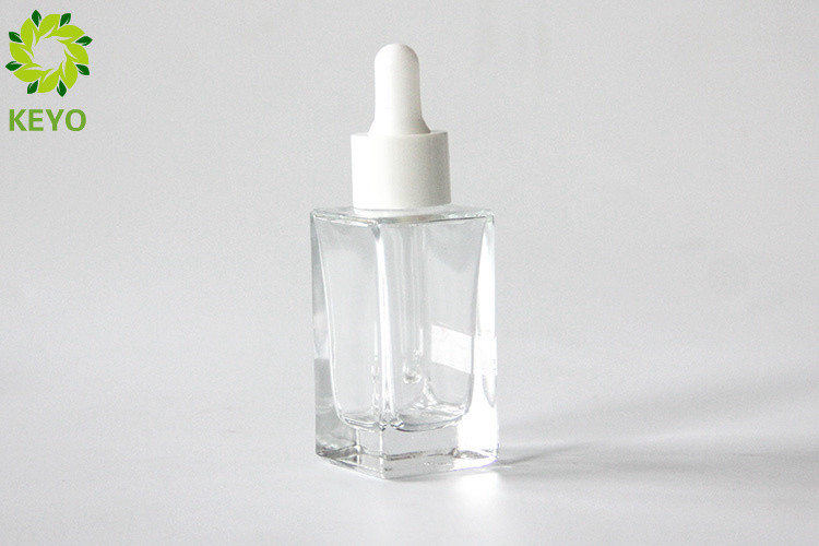 Square 30ml Glass Dropper Bottles , Transparent Glass Lotion Bottles