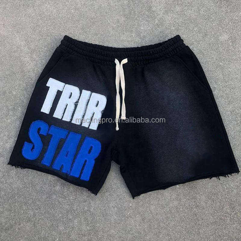 Stone Washed Sun Faded Jogging Vintage Distressed Acid Wash Shorts Customized Labels