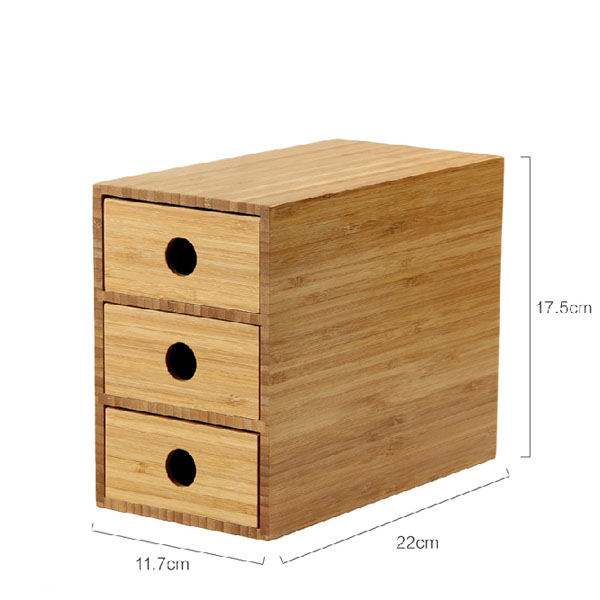 100% Solid Bamboo 3-Drawer Chest Storage Office Supplies Desk Organizer for Sundries