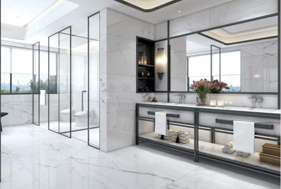 Non Slip Marble Look Porcelain Tile , Glazed Carrara Porcelain Floor Tile Indoor Porcelain Tiles