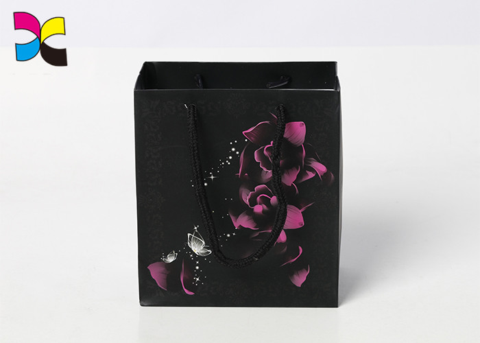 Black Printed Paper Carrier Bags With Twisted Handles , Garment Custom Logo Printed Bags