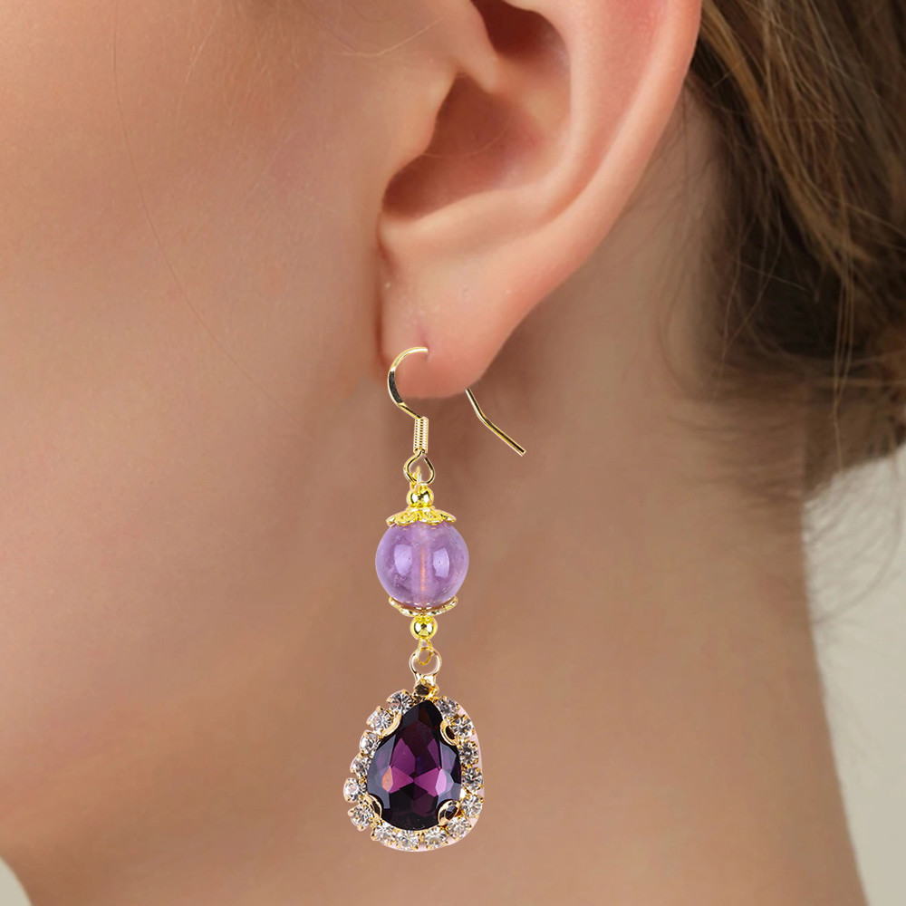 Handmade Gemstone Earrings Naturala Amethyst Beaded Pendant Earrings Healing Amethyst Crystal Stone Earrings