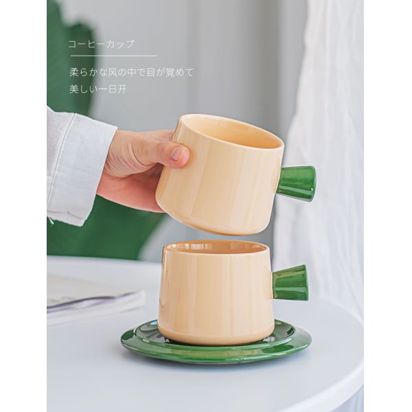 Porcelain Morandi Color Ceramic Tea Cup Set With Spoon Modern Design Style And Saucer