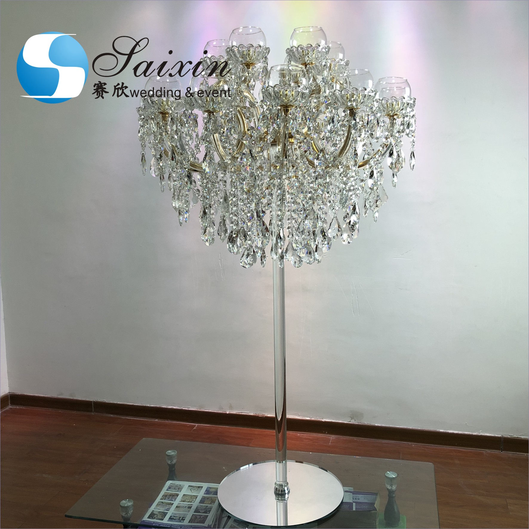 18 Arms Pendant Full Crystal Glass Pendant Chandelier Transparent Foot Candle Holder