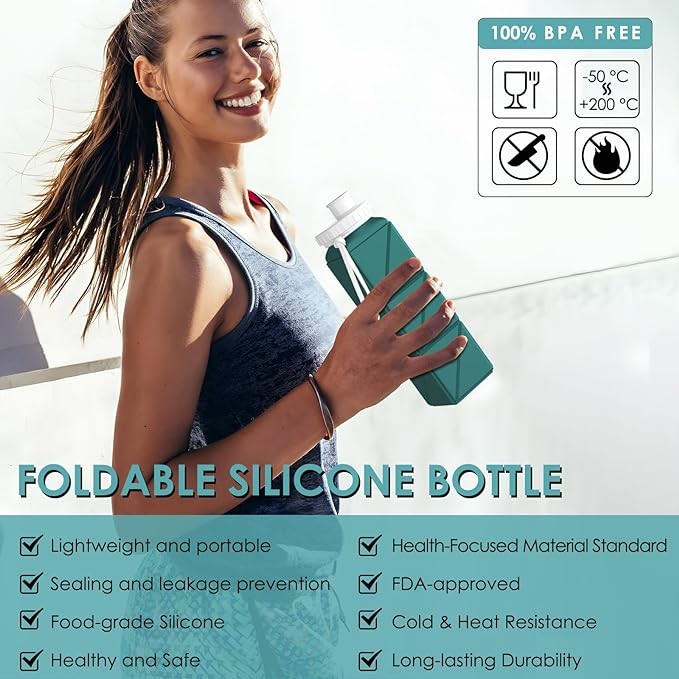 Leek-Proof Collapsible Food Grade BPA Free Silicone Travel Bottles 620ml For Gym Hiking Sports Camp School