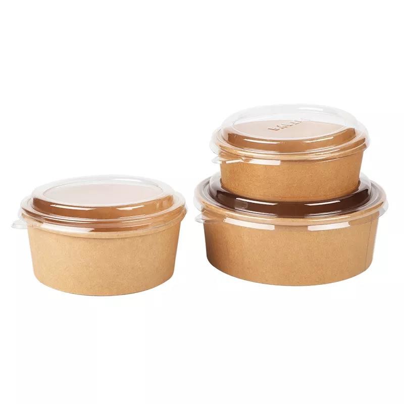 Eco Friendly Round Kraft Disposable Paper Packaging Salad Bowl Flexo Printing Recyclable 20oz Eco Friendly Paper Bowls