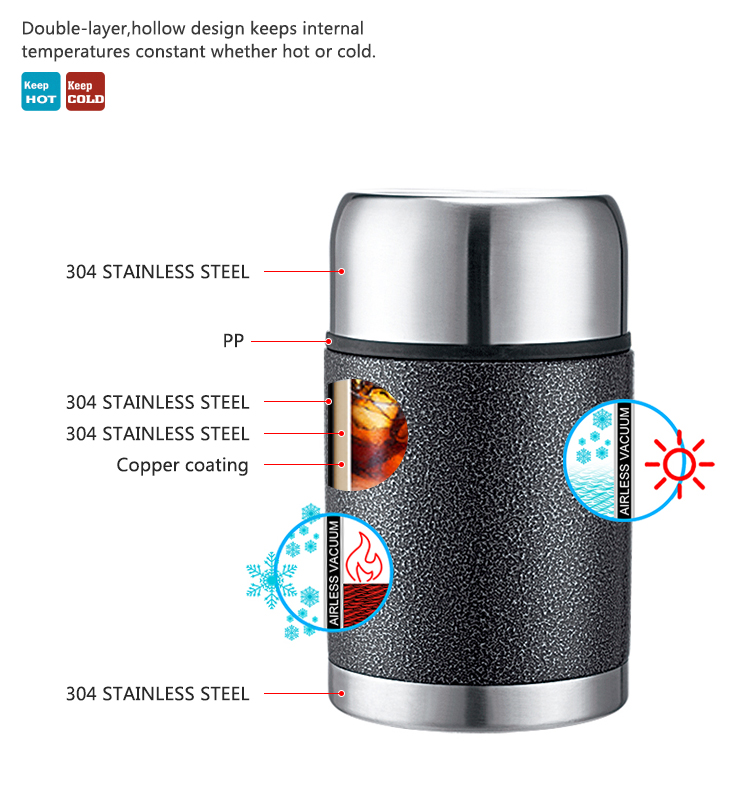 500ML 800ML Stainless Steel Vacuum Food Container Simple Healthy Food Jar