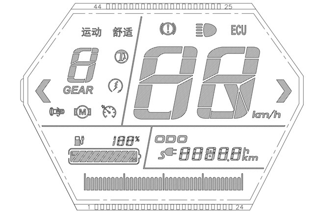 Corner Cut Monochrome LCD Panel TN Type , speedometer lcd display For Odo Meter