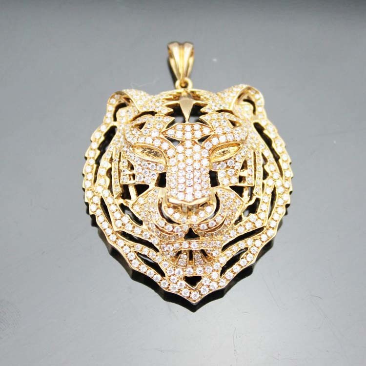 Women Fashion Jewelry 18k Rose Gold Silver Lion Style CZ Diamonds Pendant (SP1001)